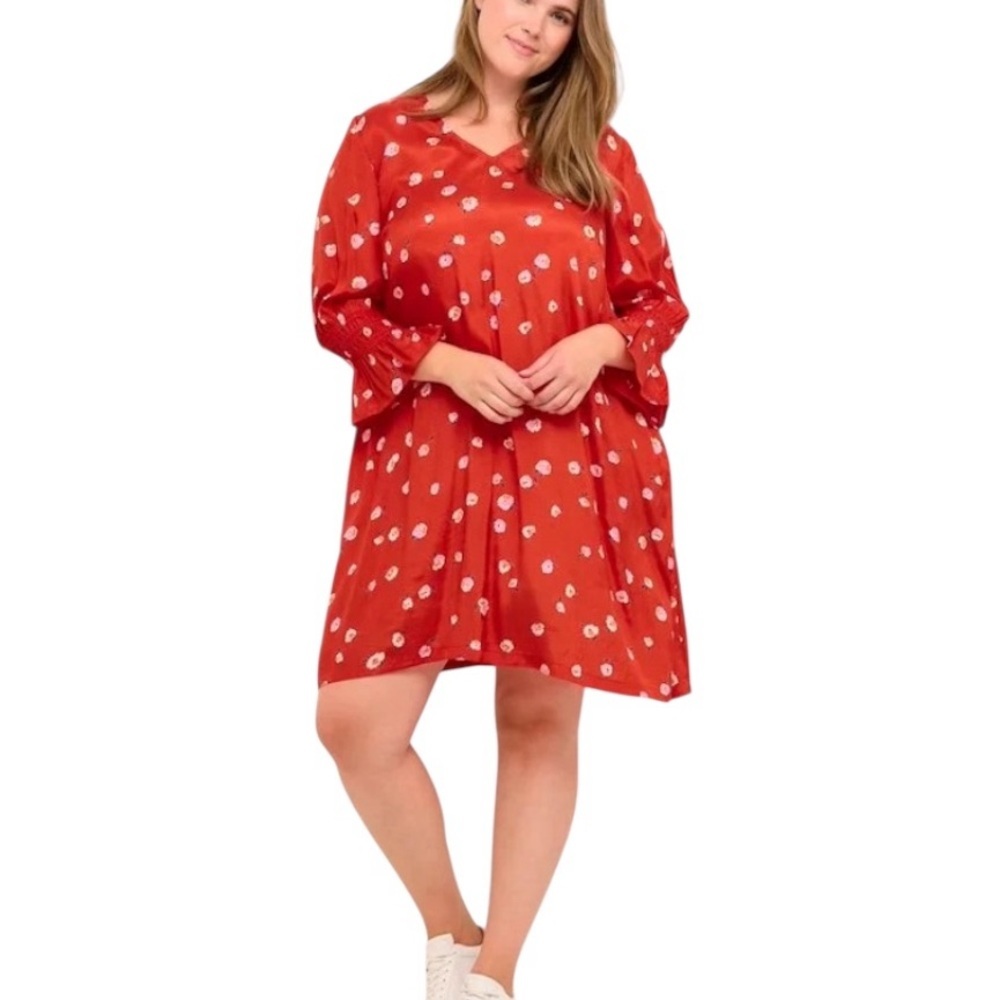 Kaffe Curve Plus Size KColly Red Floral midi Dress women size - Picture 2 of 15